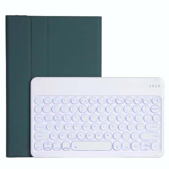 Per Lenovo Pad Plus 11 pollici TB-J607F / TAB P11 P11 11 pollici TB-J606F / PAD 11 pollice YAM12 retroilluminazione stile agnello in pelle di agnello rimovibile rotondo tasto tastiera Bluetooth custodia in pelle con supporto (verde scuro)