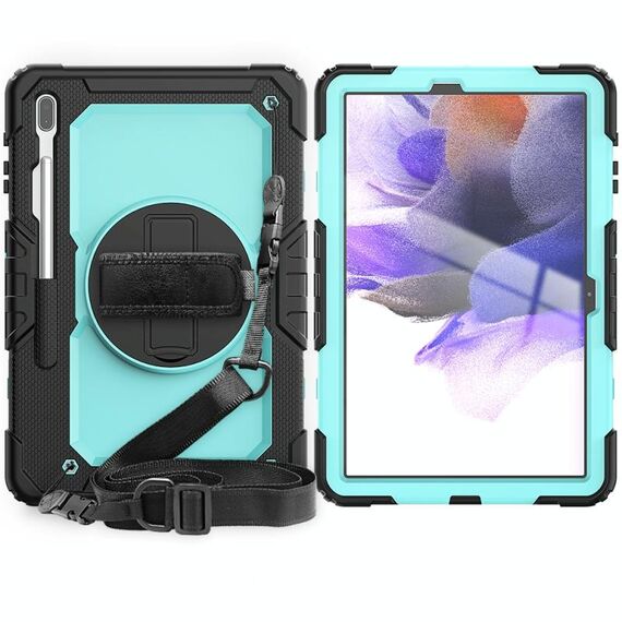 Per Samsung Galaxy Tab S7 FE 12.4 pollici 2021 SM-T730 / SM-T736B Anti-T730 / SM-T736B Custodia protettiva in silicone + PC antiurto con supporto e tracolla e cinturino a mano e slot a penna (Sky Blue PC + nero)