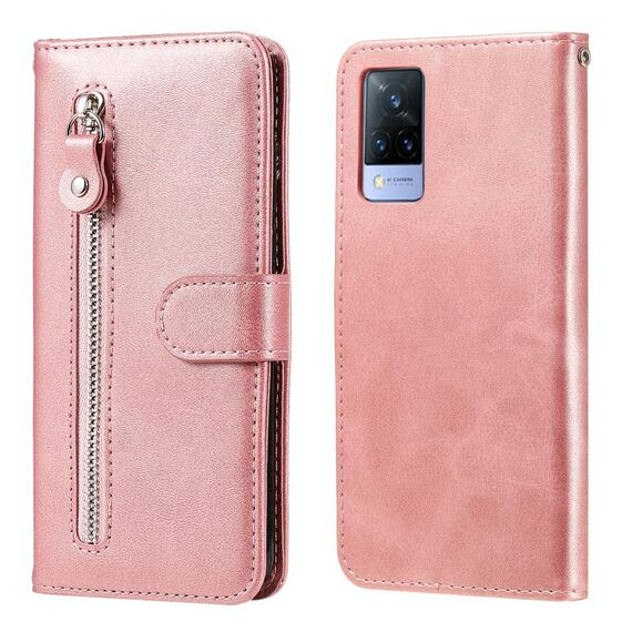 Per Vivo V21 5G / 4G Fashion Calf Texture con cerniera Custodia orizzontale in pelle flip con stand & card slot e portafoglio funzione (oro rosa)