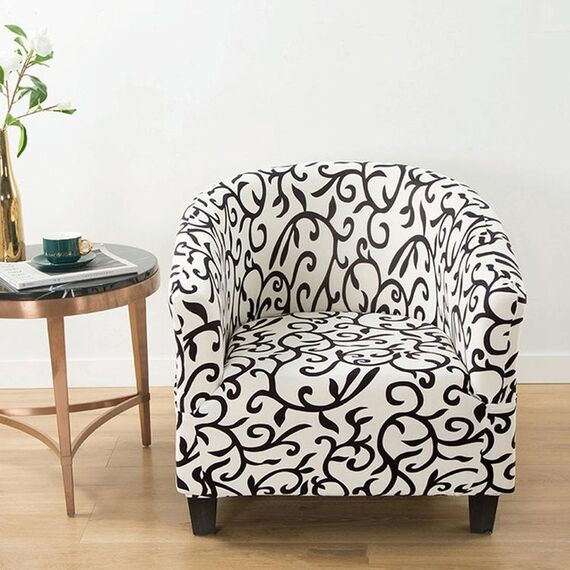 Copertura di divano stampata a semicerchio singolo all-inclusive elastico (in bianco e nero)