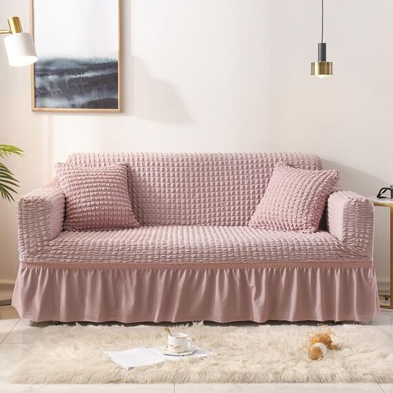 Soggiorno Stretch Copertura a copertura completa Skirt Style Sofa Cover, Dimensioni: DUBURE M 145-185CM (ROSA UNO COLORE)