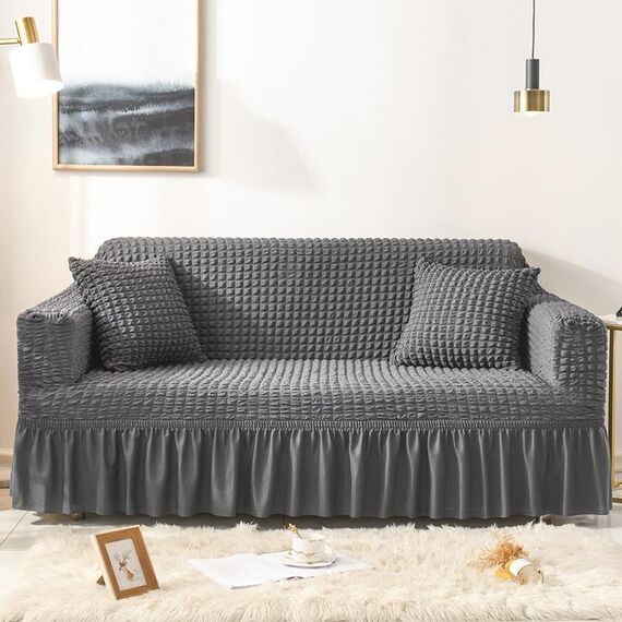 Soggiorno Stretch Copertura completa Gonna in stile Stile Cover, Dimensioni: DOUBLE M 145-185CM (Grigio a colori)