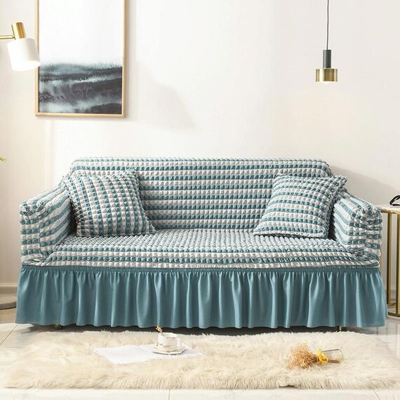 Soggiorno Stretch Copertura piena Gonna in stile Stile Cover, Dimensioni: Doppia M 145-185cm (Blue Colori Blue)