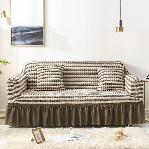 Soggiorno Stretch Copertura completa Gonna in stile Stile Cover, Dimensioni: DUBURE M 145-185CM (caffè a due colori)