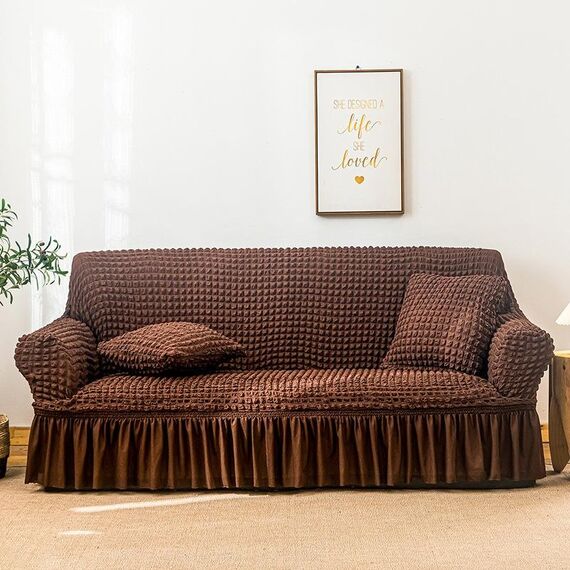 Soggiorno Stretch Copertura completa Skirt Style Style Sofa Coperchio, Dimensioni: DUBURE M 145-185CM (Caffè medio a un colore)