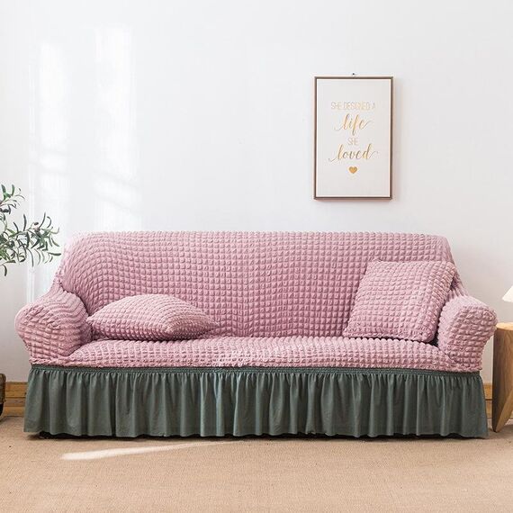 Soggiorno Stretch Copertura completa Skirt Style Style Sofà Cover, Dimensioni: DUBURE M 145-185CM (Pink Green)