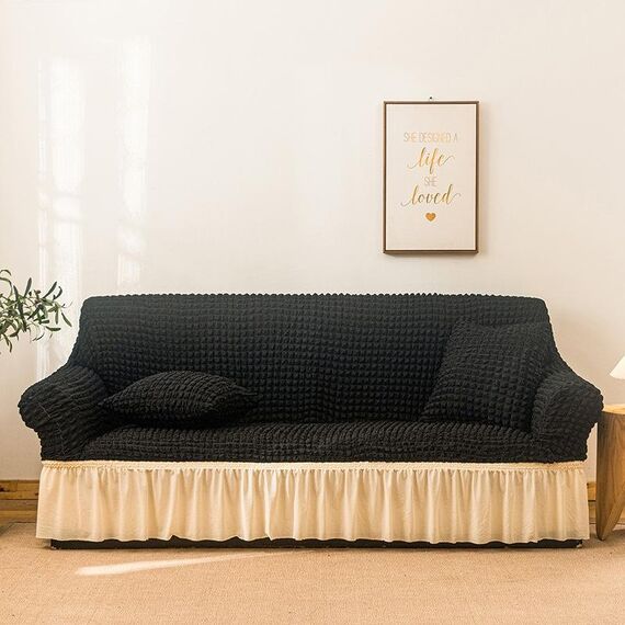 Soggiorno Stretch Copertura completa Gonna in stile Stile Cover, Dimensioni: DUBURE M 145-185CM (Bianco nero bianco)