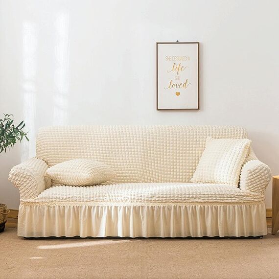Soggiorno Stretch Copertura completa Skirt Style Sofa Cover, Dimensioni: DUBURE M 145-185CM (Wax White)
