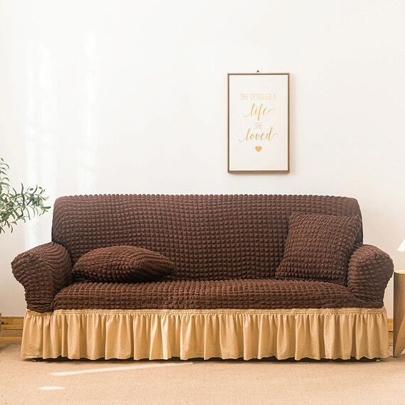 Soggiorno Stretch Copertura Full Copertura Skirt Style Sofa Cover, Dimensioni: DUBURE M 145-185CM (BEIGE DI CAFFÈ MEDIO)