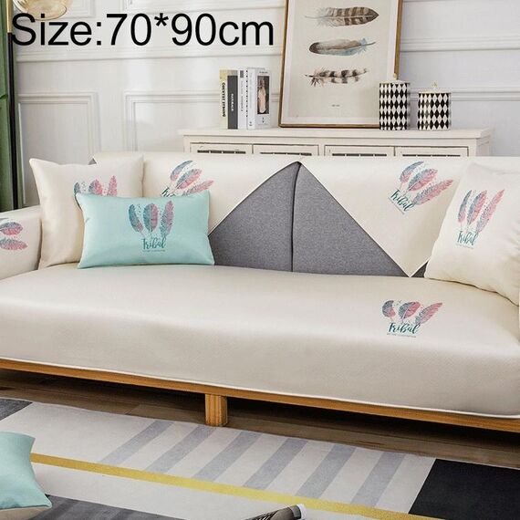 Pattern di piume Summer Ice Seta antiscivolo Piena copertura del divano della copertura, Dimensioni: 70x90cm (bianco cremoso)