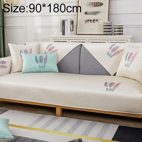 Pattern di piume Summer Ice Seta antiscivolo Piena copertura del divano della copertura, Dimensioni: 90x180cm (bianco cremoso)