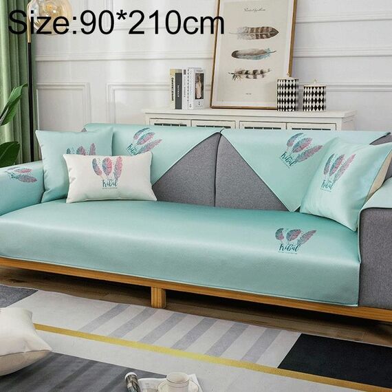 Pattern di piume Summer Ice Seta antiscivolo Piena copertura del divano della copertura, Dimensioni: 90x210cm (verde chiaro)