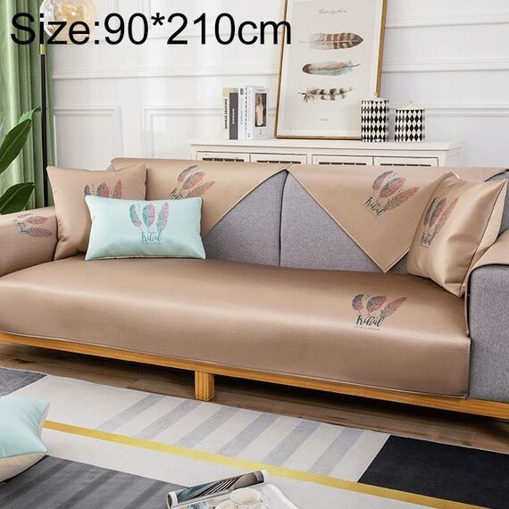 Pattern di piume Summer Ice Seta antiscivolo Piena copertura del divano coperchio, Dimensioni: 90x210cm (caffè)