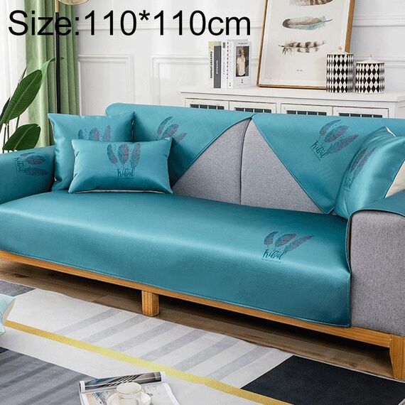 Pattern di piume Summer Ice Seta antiscivolo Piena copertura del divano copertura, Dimensioni: 110x110cm (blu)