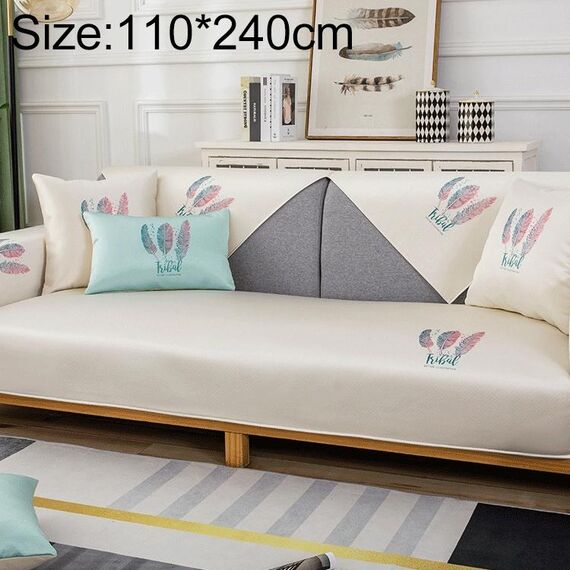 Pattern di piume Summer Ice Seta antiscivolo Copertura a copertura completa Cover, Dimensioni: 110x240cm (cremoso-bianco)