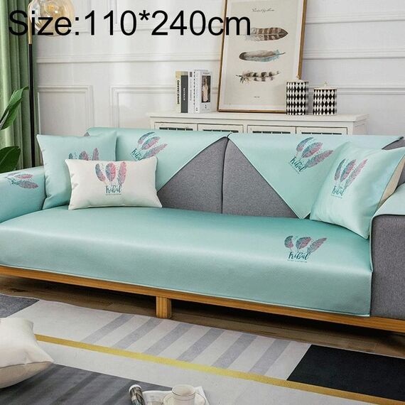 Pattern di piume Summer Ice Seta antiscivolo Piena copertura del divano copertura, Dimensioni: 110x240cm (verde chiaro)