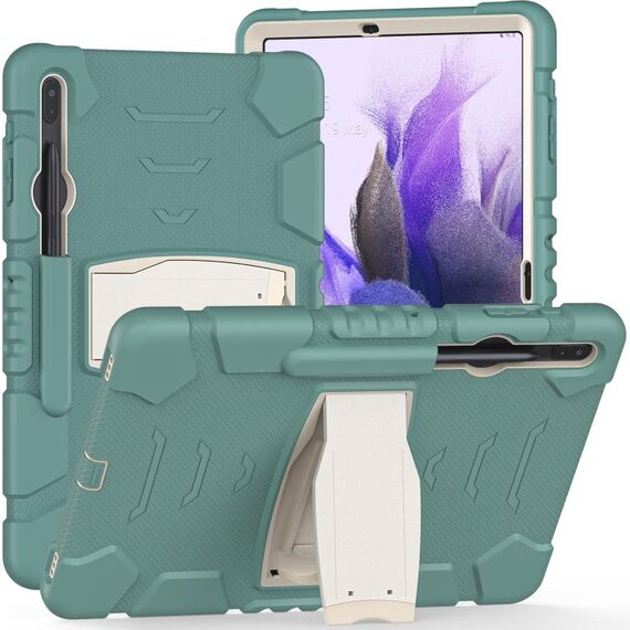 Per Samsung Galaxy Tab S7 + / Tab S7 FE / TAB S8 + Telaio schermo di protezione a 3 strati + PC + Cassa combinata in silicone con supporto (verde smeraldo)
