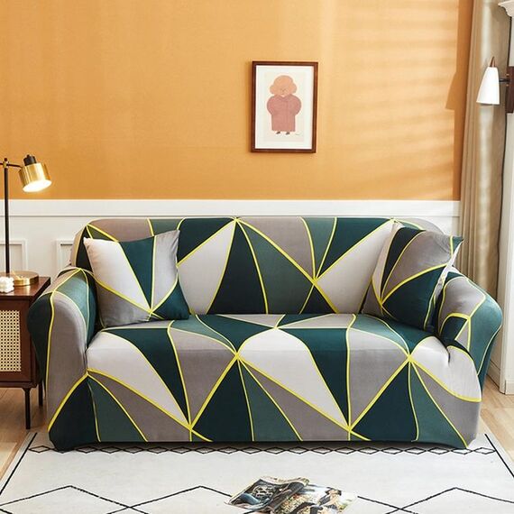 Copertura a doppio sedile a copertura elastica elastica antiscivolo (verde geometrico)