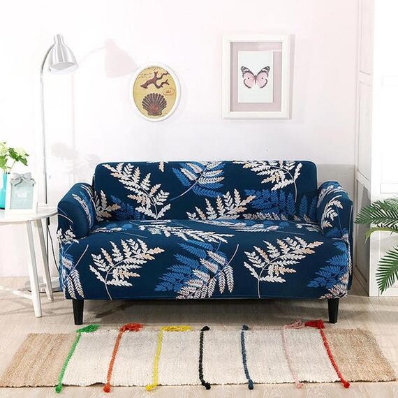 Double Seat Four Seasons Printing Full Coverage Elastic Non-slip Sofa Cover(Deep and Leafy)