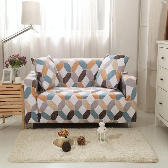 Double Seat Four Seasons Printing Full Coverage Elastic Non-slip Sofa Cover(Color Geometry)