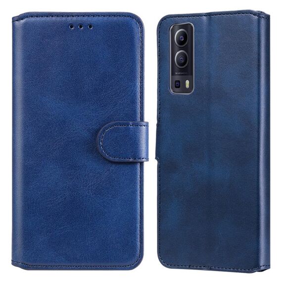 Custodia classica in pelle di vitello PU + TPU in pelle flip orizzontale con titolare e slot per schede e portafoglio per vivo Y72 5G (blu)