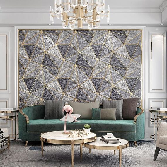 Home Geometric Wallpaper Deerskin Velvet Wallpaper non autoadesiva Sfondo addensato, Dimensioni: 53x1000 cm (grigio scuro)