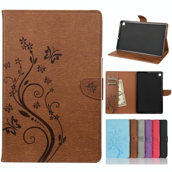 Per Samsung Galaxy Tab S6 Lite / P610 Butterfly Flower Embossing Pattern Cassa in pelle flip orizzontale con supporto e slot per schede e portafoglio (Brown)