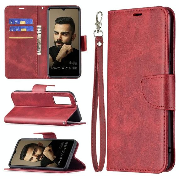 Per Vivo V21E 5G Retro Lambskin Texture Color Pure Color orizzontale Flip Custodia in pelle PU con supporto e carte Slot & Portafoglio e cordino (rosso)