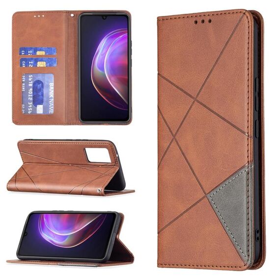 Per vivo V21 Rhombus Rhombus Texture Blip Blip in pelle magnetica con supporto e slot per schede (Brown)