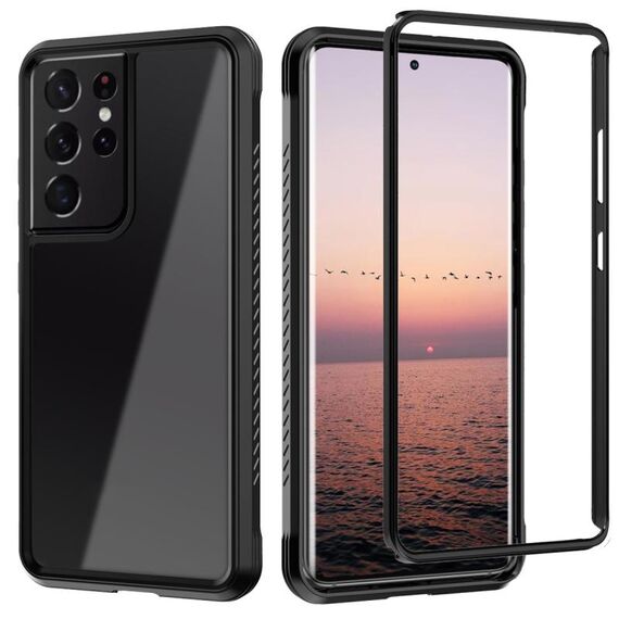 Per Samsung Galaxy S21 Ultra 5G C1 2 in 1 custodia protettiva in TPU + PC antiurto con protezione per serigrafia PET (nero)