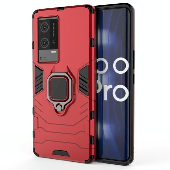 Per vivo Iqoo 8 Pro PC + Custodia protettiva antiurto TPU con supporto ad anello magnetico (rosso)