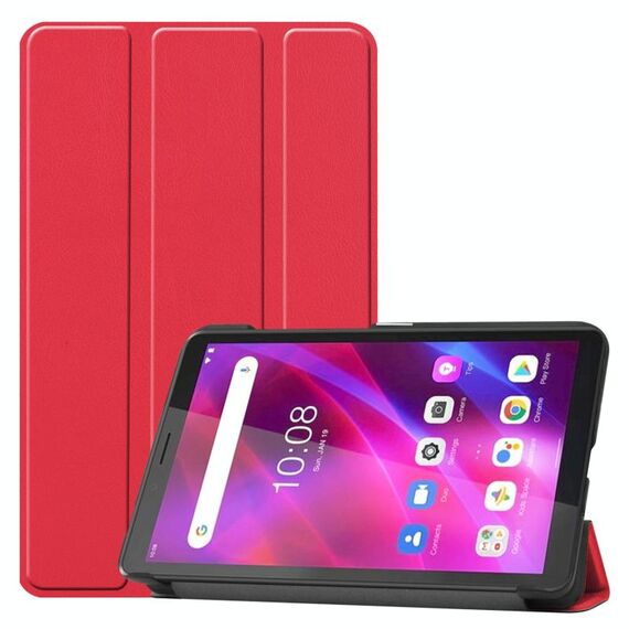 Per Lenovo Tab M7 3rd Gen Struttura custer Custodia in pelle orizzontale orizzontale con supporto a tre pieghevole (rosso)