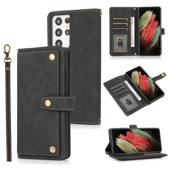 Per Samsung Galaxy S21 Ultra 5G PU + TPU Cassa orizzontale in pelle orizzontale con supporto e carta Slot & Portafoglio e cordino (nero)