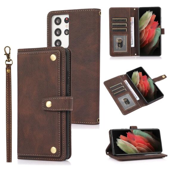 Per Samsung Galaxy S21 Ultra 5G PU + TPU Custodia orizzontale in pelle orizzontale con supporto e carta Slot & Portafoglio e cordino (marrone)