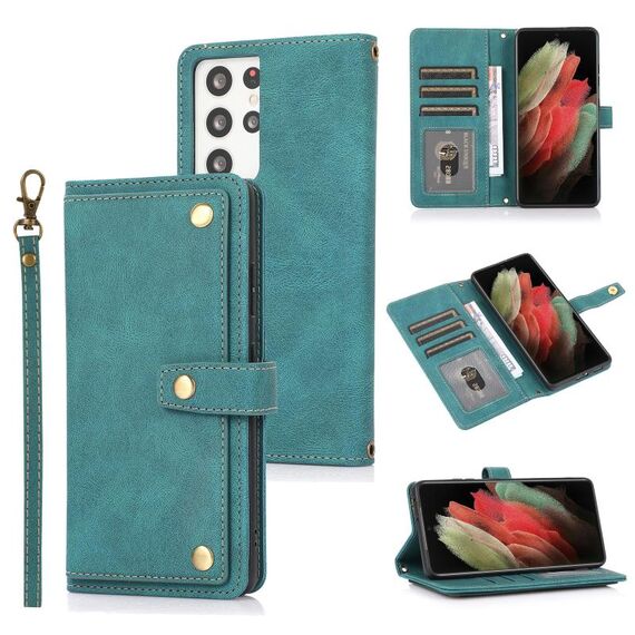 Per Samsung Galaxy S21 Ultra 5G PU + TPU Custodia in pelle orizzontale orizzontale con supporto e carta Slot & Portafoglio e cordino (Lago Blue)