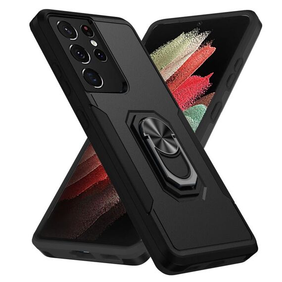 Per Samsung Galay S21 Ultra 5G Pioneer Armor Heavy Duty PC + Custodia antiurto TPU con supporto (nero)