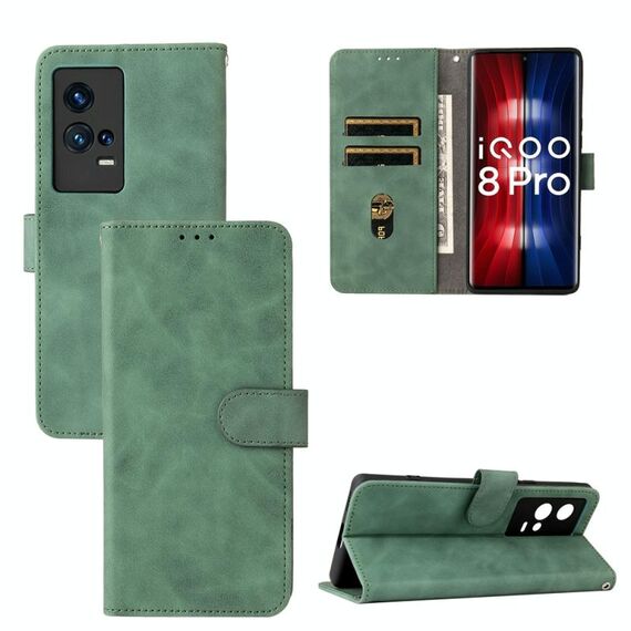 Per vivo Iqoo 8 Pro Solid Color Self Self Feel Firma magnetica Gestione orizzontale Flip PU Custodia in pelle con supporto e carte Slot & Portafoglio (verde)