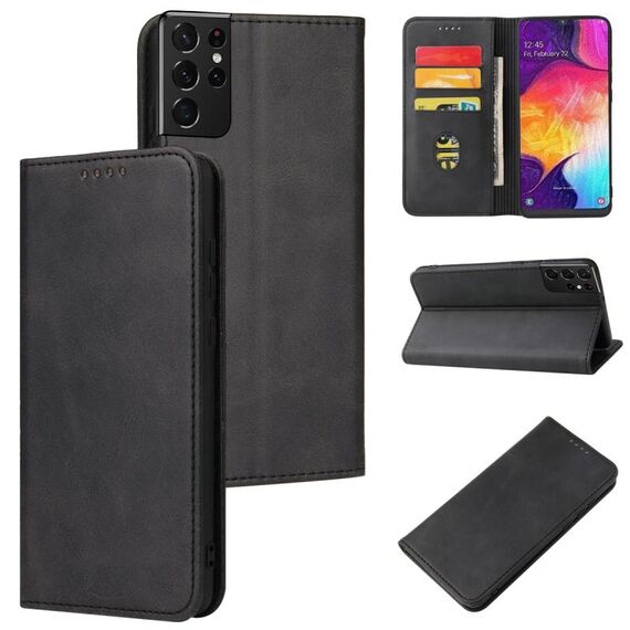 Per Samsung Galaxy S21 Ultra 5G Texture di vitello MAGNETIC PELLE IN PELLE IN PELLE MAGNETICO CON HOLDER & CARD Slot & Wallet (nero)