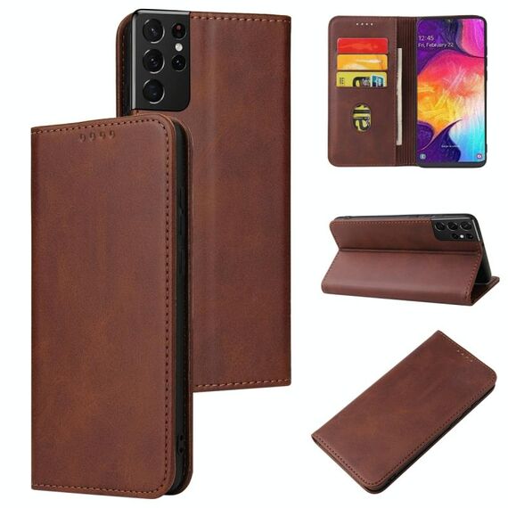Per Samsung Galaxy S21 Ultra 5G Texture di vitello Custodia a flip orizzontale a flip magnetico con supporto e carta Slot & Portafoglio (Brown)