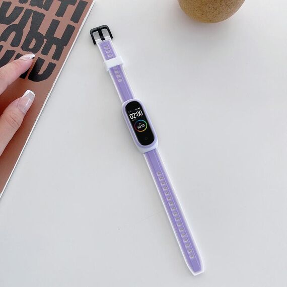 Per la fascia da polso a due colori universale di silicone universale Mi Band 6/5 (Purple+White)