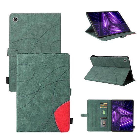 Per Lenovo Tab M10 PLUS TB-X606 10.3 pollici Dual-Color Spliping Blip PU Custodia in pelle PU con supporto e carte Slot & Sleet / Sleep / Wake-up Funzione (verde)