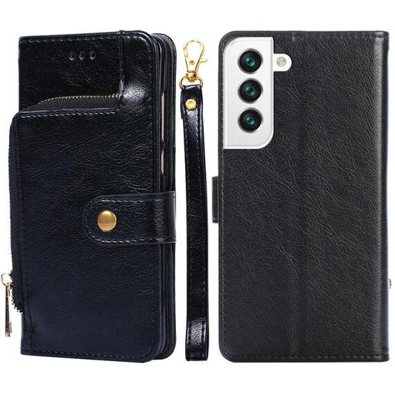 Per Samsung Galaxy S22 + 5G borsa con cerniera PU + TPU Custodia in pelle flip orizzontale con supporto e carta Slot & Portafoglio e cordino (nero)