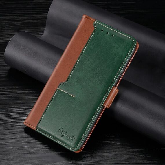 Per Samsung Galaxy S22 + 5G trama retrò contrasto colore fibbia laterale orizzontale flip custodia in pelle con supporto e carta slot e portafoglio (marrone chiaro + verde)