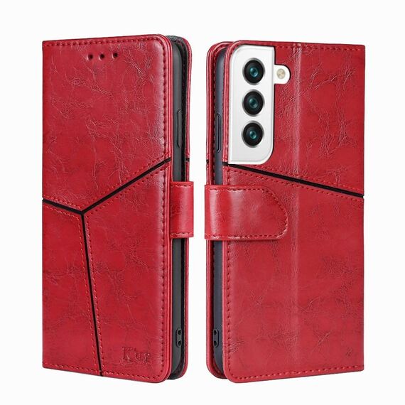 Per Samsung Galaxy S22 + 5G Cucitura geometrica Geometrica Custodia in pelle orizzontale orizzontale con supporto e slot per schede e portafoglio (rosso)