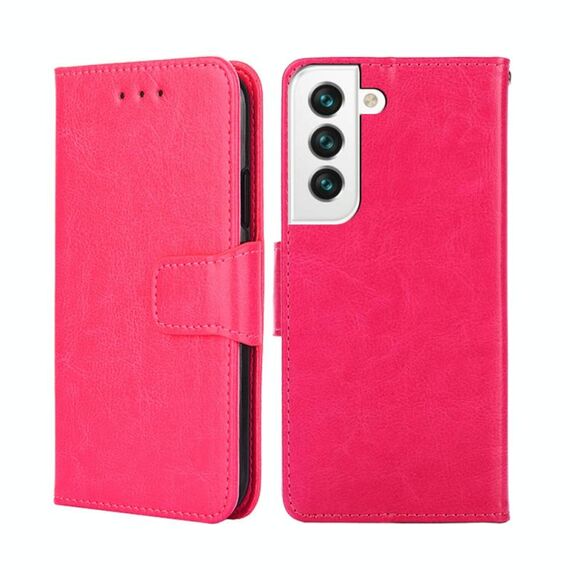 Per Samsung Galaxy S22 + 5G Trama di cristallo Custodia in pelle orizzontale in pelle orizzontale con supporto e carte slot e portafoglio (Rose Red)