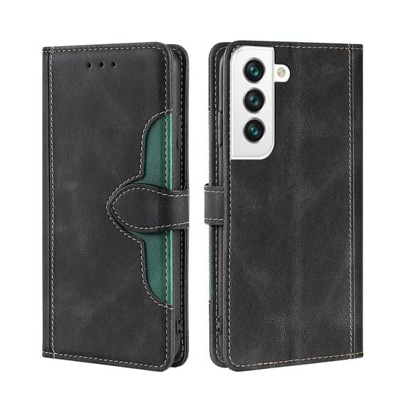 Per Samaung Galaxy S22 + 5G Skin Feel Cappello di paglia Cappello in pelle flip orizzontale con supporto e slot per schede (nero)