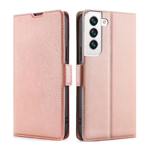 Per Samaung Galaxy S22 + 5G Fibbia a tensione ultra-sottile PU + TPU Custodia in pelle flip orizzontale con supporto e slot per schede (oro rosa)