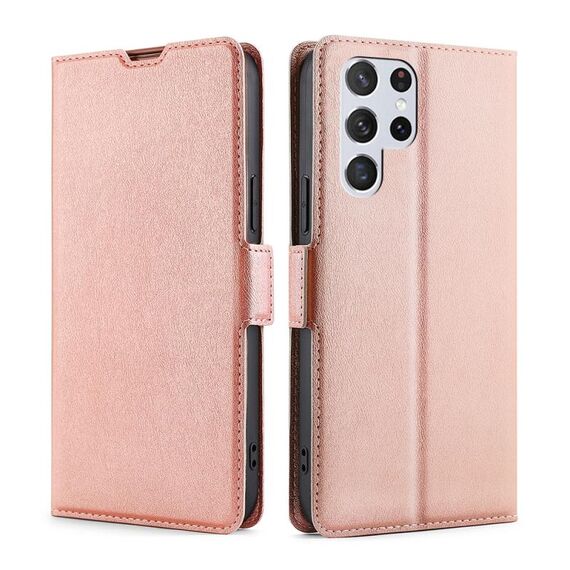 Per Samaung Galaxy S22 Ultra 5G fibbia a tensione ultra-sottile PU + TPU Custodia in pelle flip orizzontale con supporto e slot per schede (oro rosa)