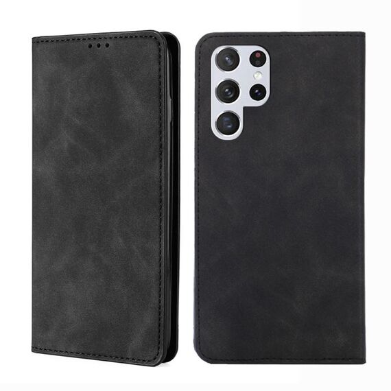 Per Samaung Galaxy S22 Ultra 5G Sensazione della pelle MAGNETIC GRANDE Custodia a flip orizzontale con supporto e slot per schede (nero)