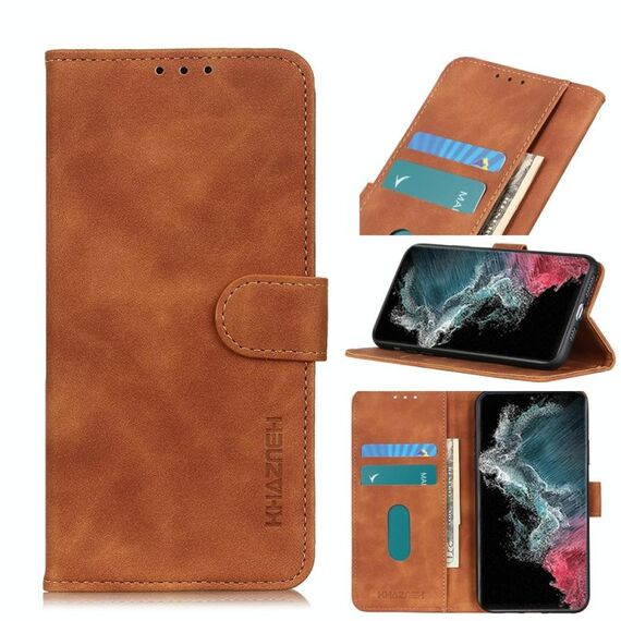 Per Samsung Galaxy S22 Ultra 5G Khazneh Texture retrò PU + TPU Custodia in pelle flip orizzontale con supporto e carte e portafoglio (marrone)